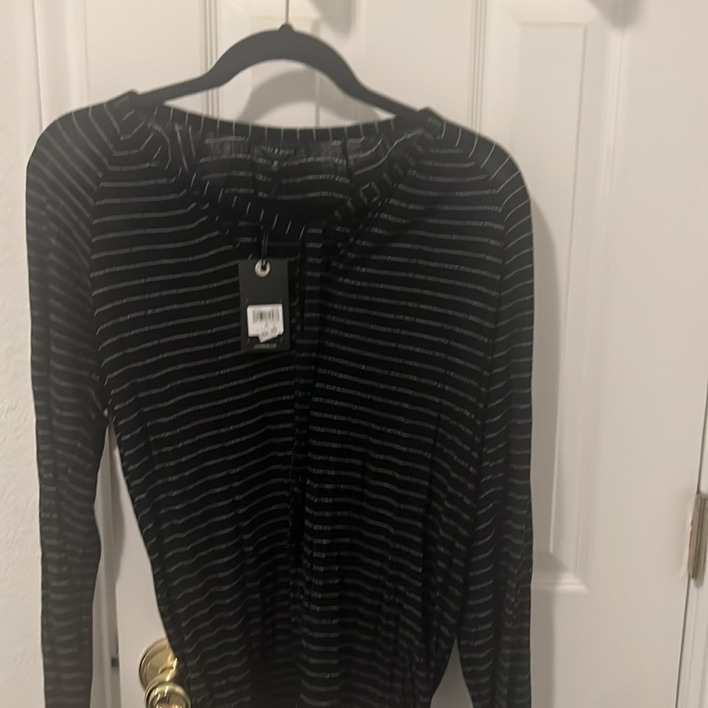 Lucky Brand with tags sheer black and white top. Hem is gathered as are sleeves.